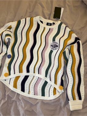 Palladium Striped Eyelet Knit top— White, Pink, Green, Yellow, Navy